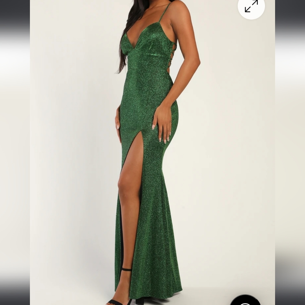 Lulu's Shimmering Emerald Evening Dress - Picture 3 of 6